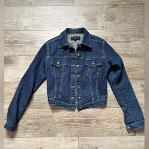 French Connection Cropped Denim Jean Jacket Women's Small Dark Blue Y2K